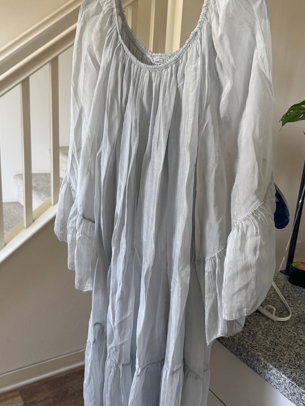 Light Blue Tiered Peasant Maxi Dress